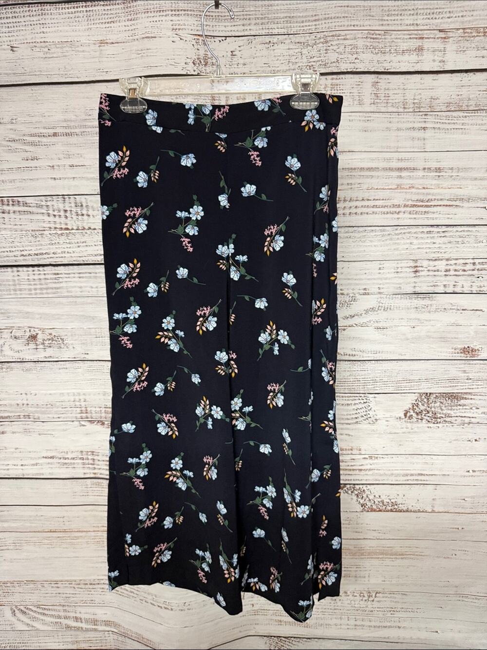 Cynthia Rowley Black Floral Wide Leg Pants Black Sz 4